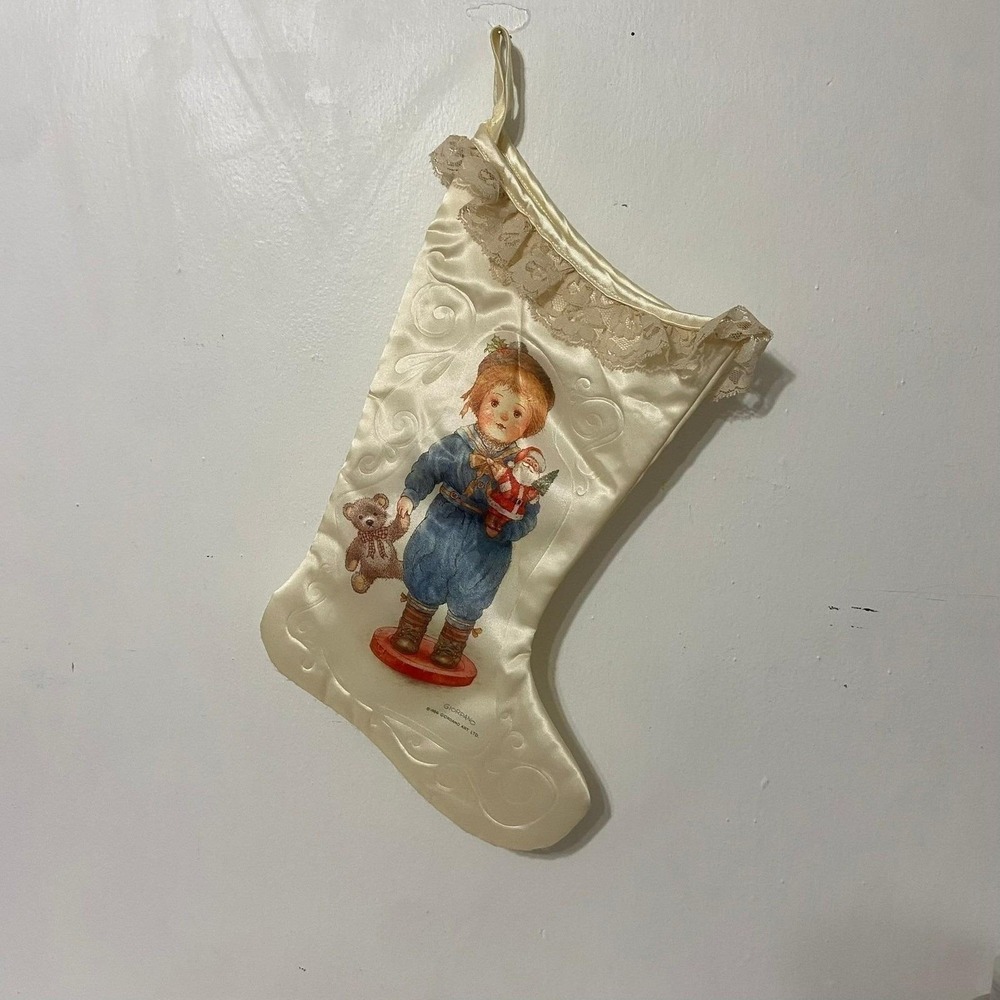 Vintage 1986 Set of 2 Giordano Christmas Stockings Victorian Satin Lace Trim